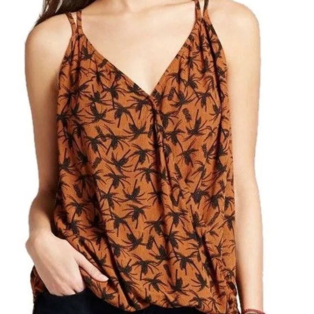 NWT Mossimo Women's Woven Printed Criss Cross V-neck Cami Black sSmall